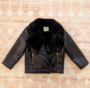 Genuine Kids from OshKosh Black Faux Shearling Suede Moto Jacket Size 3t Fall